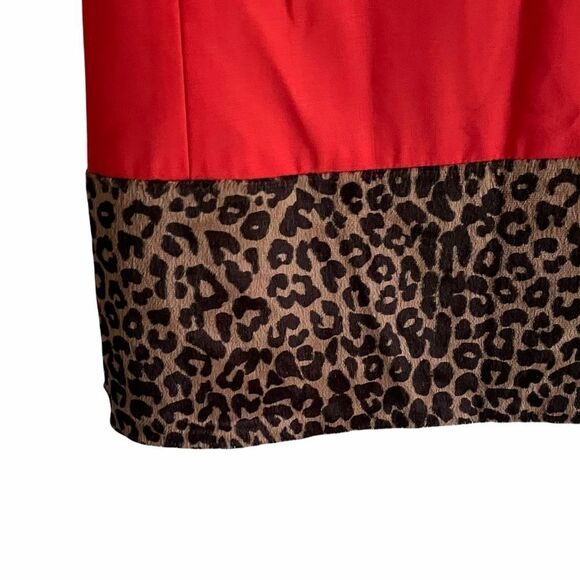 PINK TARTAN Wool Short Sleeve Mini Shift Dress Red Leopard Print 2 - Picture 5 of 7